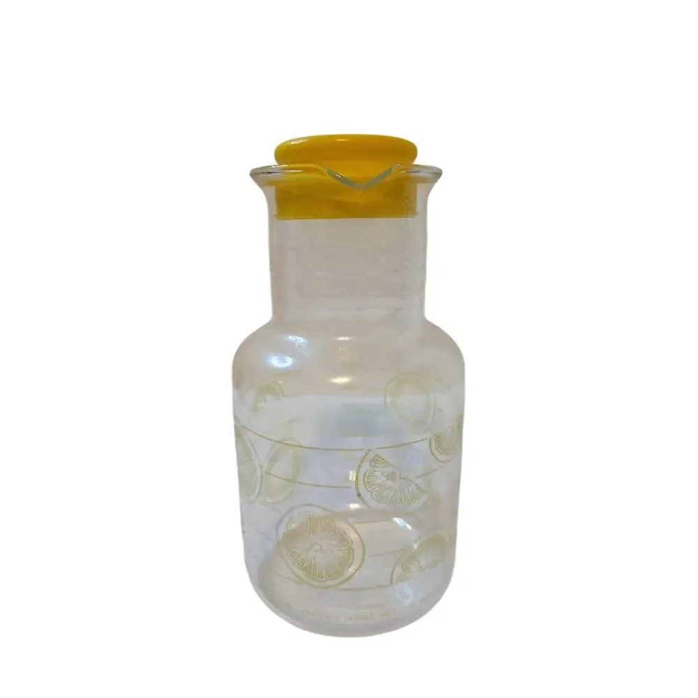 Vintage Pyrex 7520 Glass Juice Tea Lemonade Carafe Pitcher Lemon Slices 2 Qt USA